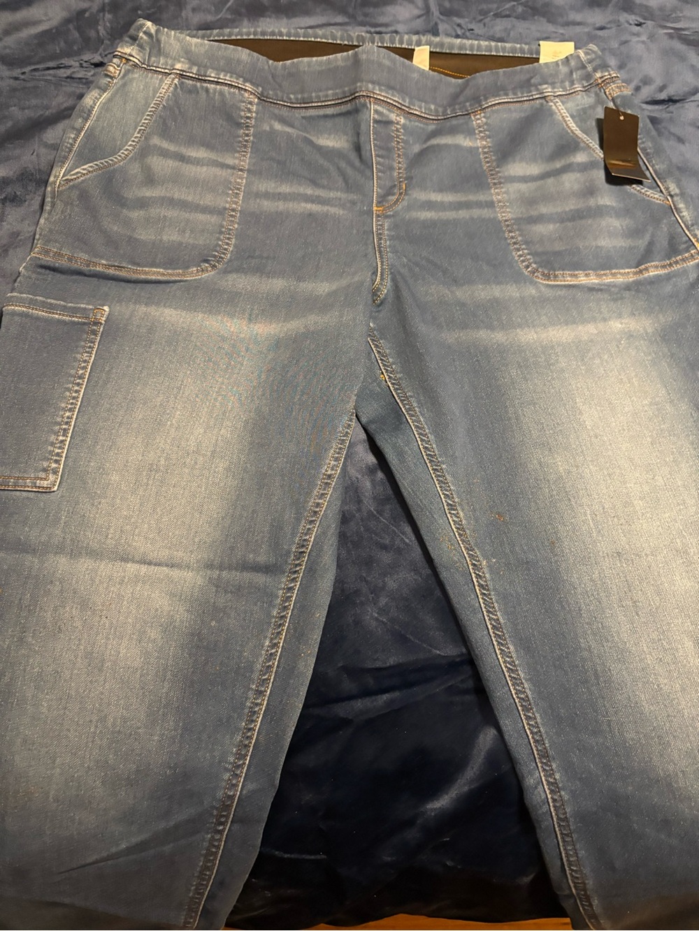Denim & Co Women’s XL Pull On Cargo Jeans Stretch Blue Denim NWT - Picture 3 of 7